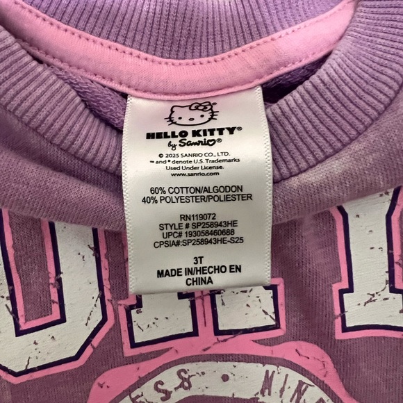 Hello Kitty Tokyo Sweatshirt Toddler 3T Purple Graphic Sanrio Japan Crewneck - Picture 4 of 4